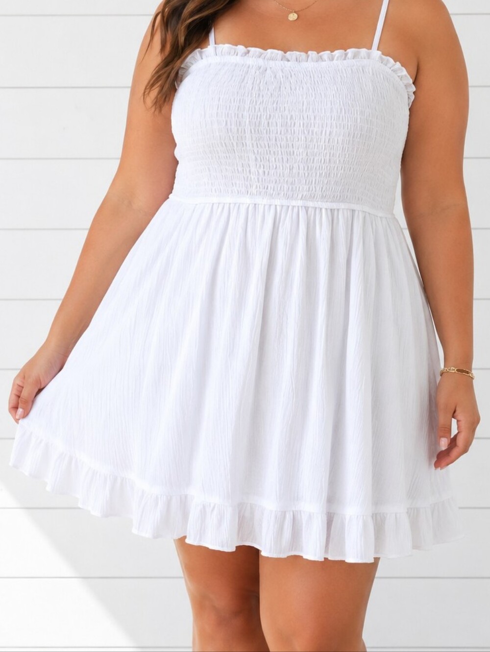 Arden B. White Smocked Ruffle Sundress Size L